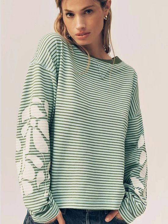 Pilcro Tops - NWOT Pilcro Anthropologie Striped Long Sleeve Top in Green & White Size Small